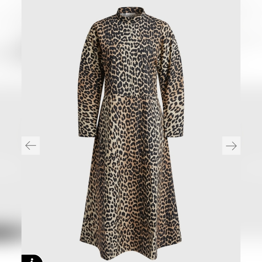 Ganni Leopard-Print Midi Dress in Tan and Black